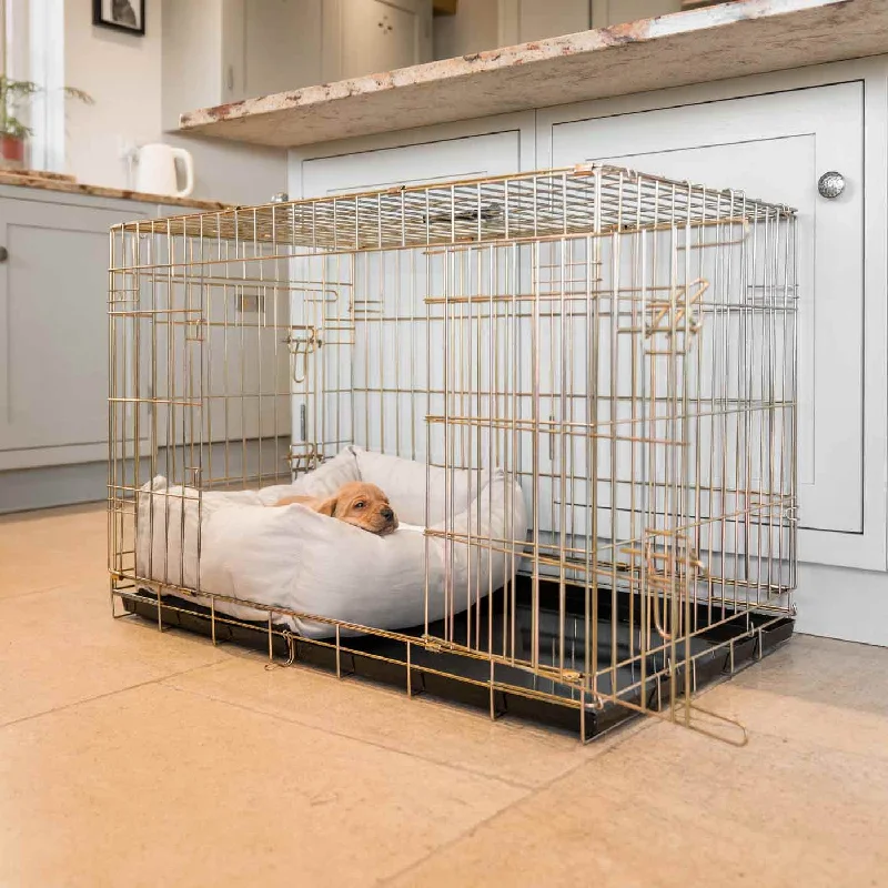 Gold Dog Crate with Cosy & Calming Puppy Crate Bed in Savanna Oatmeal by Lords & Labradors