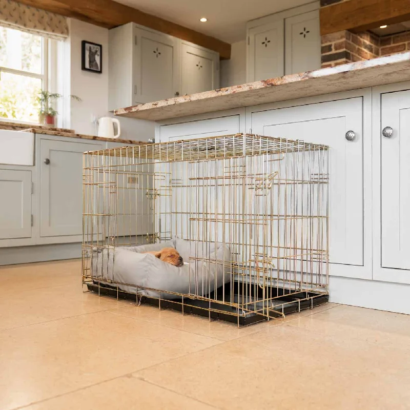 Gold Dog Crate with Cosy & Calming Puppy Crate Bed in Savanna Stone by Lords & Labradors