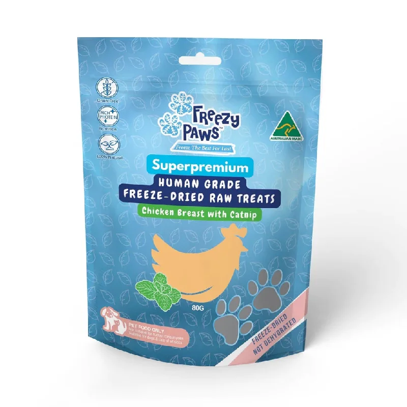 Freezy Paws Freeze Dried Human Grade Chicken Breast Catnip Cat Treats 80g