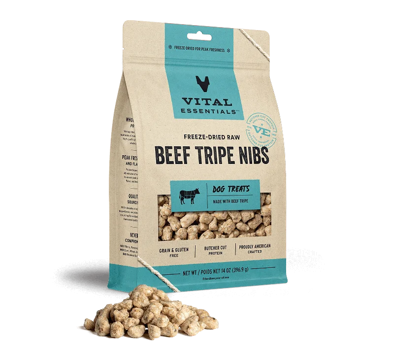 Vital Essentials Beef Tripe Nibs Freeze Dried Raw Dog Treats, 14oz